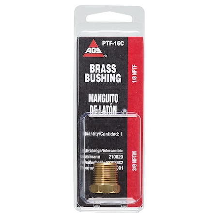 Ags Brass Bushing, Male (3/8-18 NPT), Female (1/8-27 NPT), 1/card PTF-16C